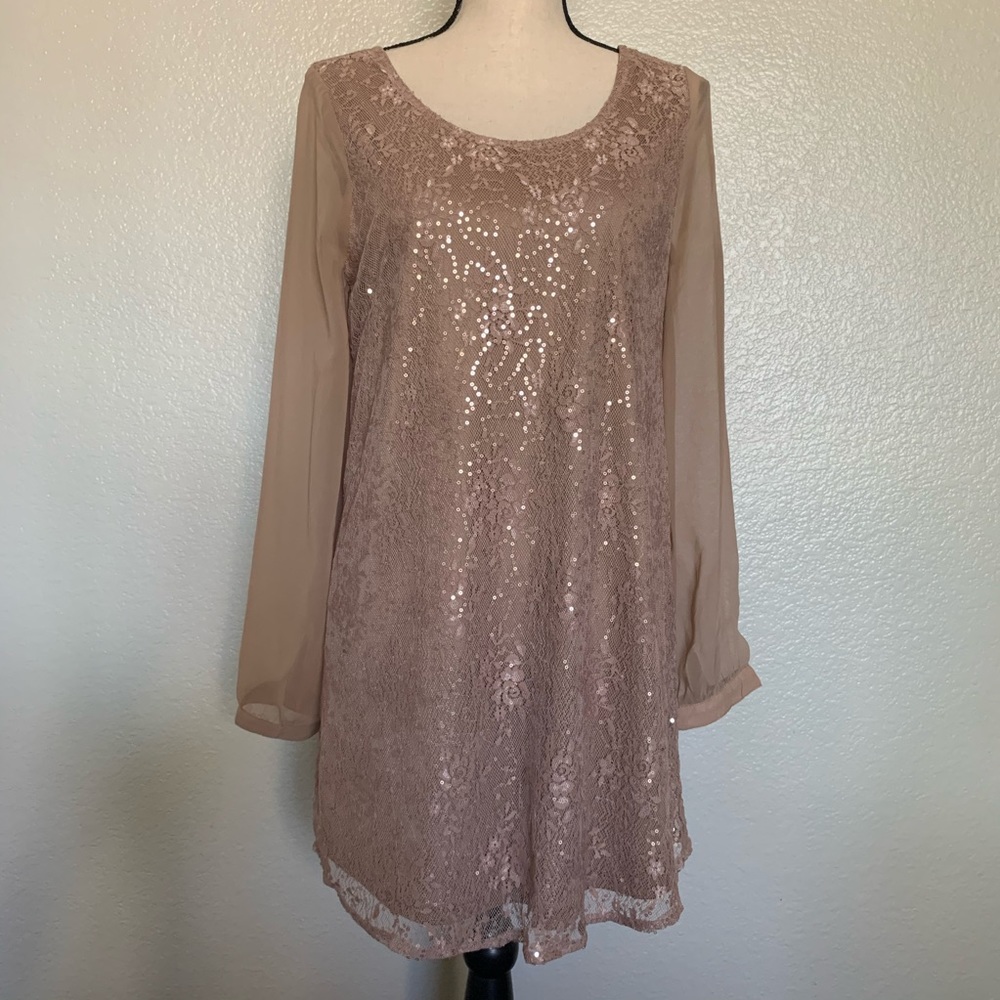 Blu Pepper nude beige sequin sheer dress medium